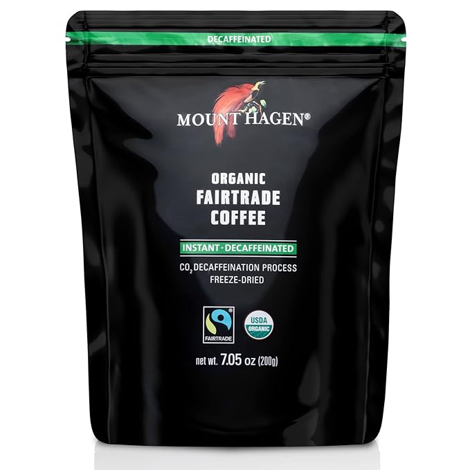 Mount Hagen Jar + Resealable Pouch Decaf Organic Freeze Dried Instant Coffee - Combo Pack | Eco-friendly Fair-Trade Medium Roast Arabica Beans [3.53oz Jar + 7.05oz Pouch]