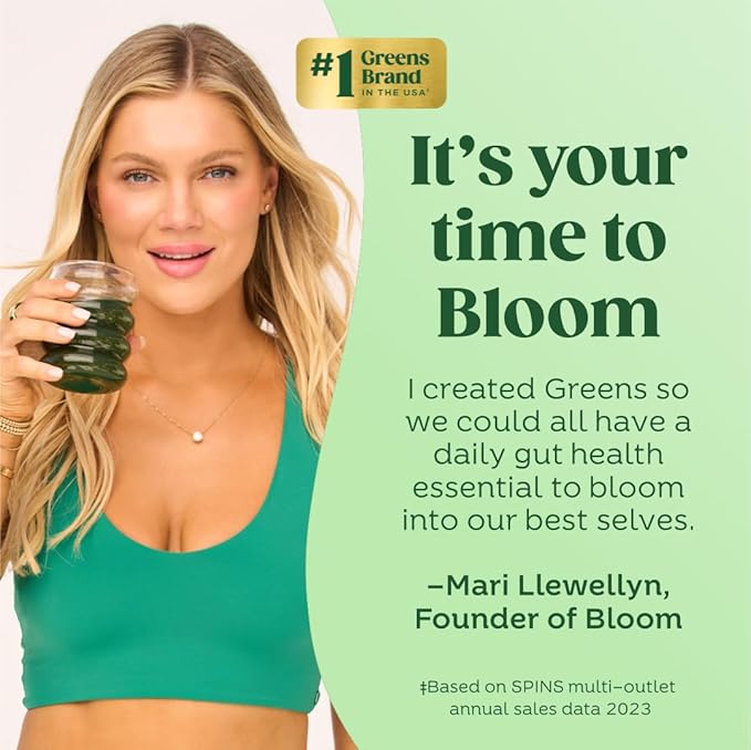 Bloom Nutrition Superfood Greens Powder Digestive Enzymes with Probiotics and Prebiotics Gut Health Bloating Relief for Women Chlorella Green Juice Mix with Beet Root Powder 60 SVG Original