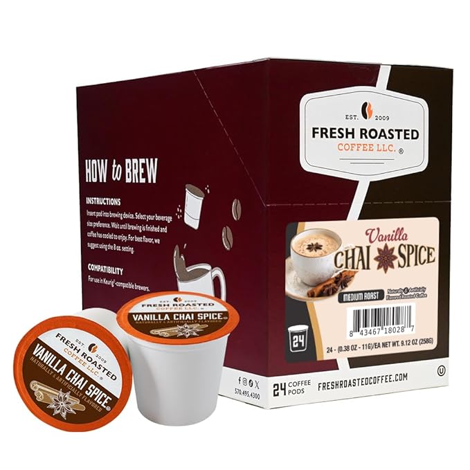 Fresh Roasted Coffee Vanilla Chai Spice Flavored Coffee Pods K-Cup Compatible 24 Count