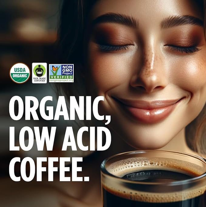 VitaCup Perfect Low Acid Coffee Pods USDA Organic &amp Fair Trade Mycotoxin Free Dark Roast Guatemala Single Origin Clean &amp Pure Single Serve Pod compatible w/Keurig K-Cup Brewers16 CT