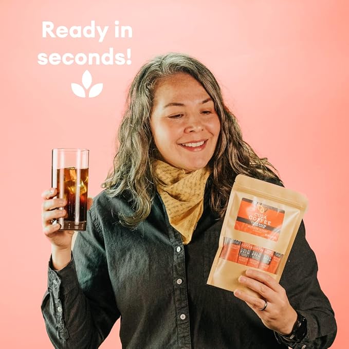 Cusa Tea &amp Coffee | Premium Instant Medium Roast | Rainforest Alliance Certified Arabica Beans | Hot or Cold Brew Drink Mix Packets (30 Single Servings)