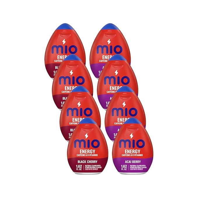 Mio Energy Liquid Water Enhancer Variety Pack – Includes 4 Acai Berry Storm &amp 4 Black Cherry Caffeinated – 8 Pack