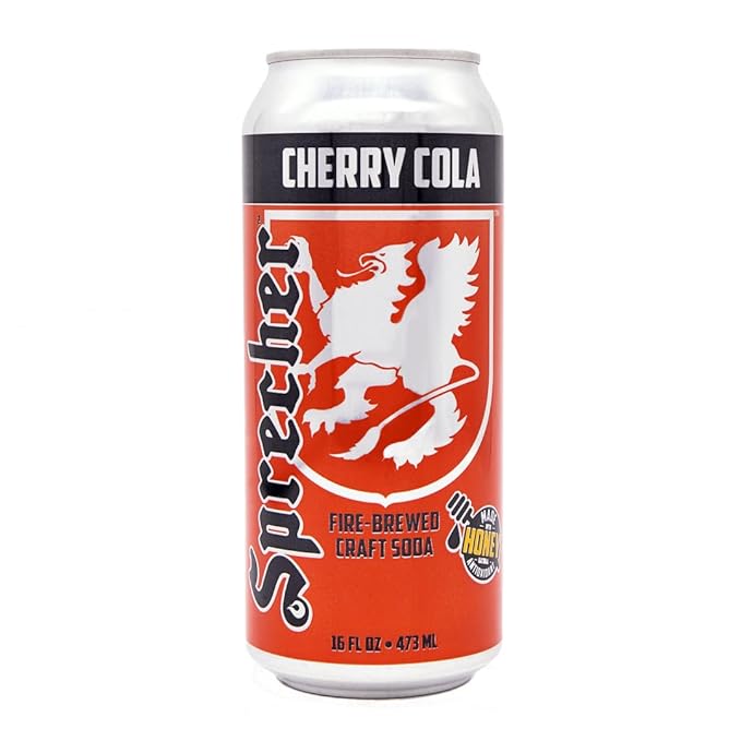 Sprecher Root Beer &amp Cherry Cola Craft Soda – Fire-Brewed with Real Honey Handcrafted Gourmet Beverages Caffeine-Free – 16 fl oz Cans (24 Pack Total)