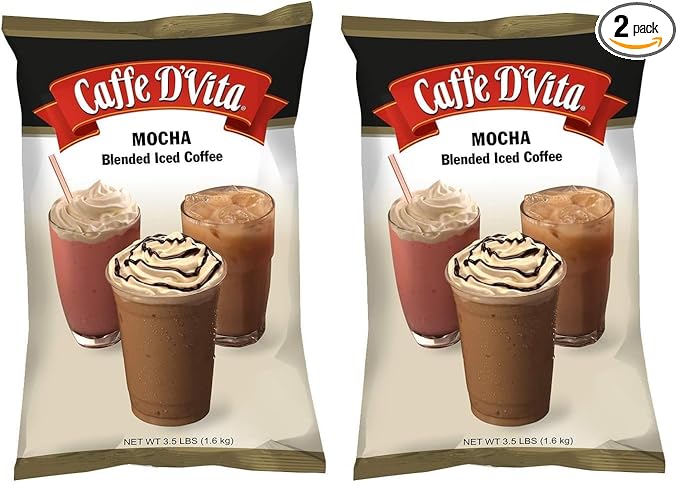Caffe D'Vita Mocha Blended Ice Coffee Mix - Mocha Frappe Iced Coffee Frappuccino Mix Gluten Free No Cholesterol No Hydrogenated Oils No Trans Fat - 3.5 Lb Bag (Pack of 2)