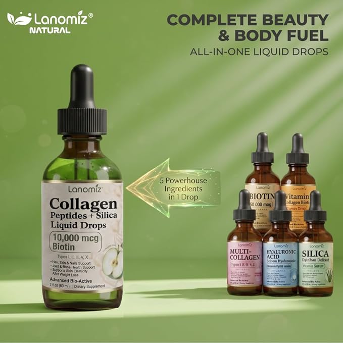 2 Pack Multi Collagen Peptides Liquid Drops Types（I II III V X） Hydrolyzed Collagen Peptides Collagen Proteins W. Hyaluronic Acid Biotin &amp Vitamin C for Hair Skin &amp Joint Gut Health