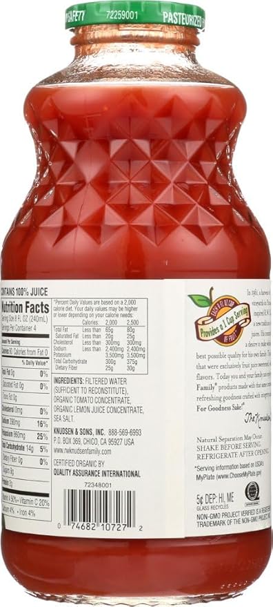 Knudsen Organic Tomato Juice 32 Ounce - 6 per case.