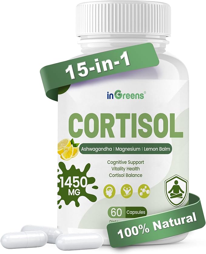 Cortisol Supplement 15-in-1 Cortisol Manager with Ashwagandha L-Theanine &amp Magnesium Supports Cortisol Health Relaxation &amp Restful Sleep 60 Capsules