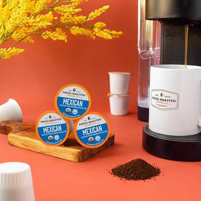 Fresh Roasted Coffee Organic Mexican Water-Processed Decaf | USDA Organic 100% Single Origin Kosher | Medium Roast 72 Pods for K Cup Brewers