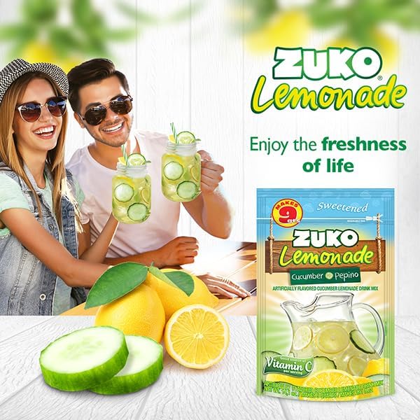 ZUKO Cucumber Instant Powder Drink Family Pack No Sugar Needed 14.1 Oz (Pack of 6)