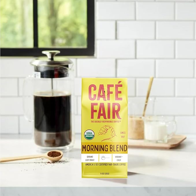 Café Fair Morning Blend | Organic Fair Trade Certified Coffee | Ground | Light Roast | 10 oz | PACK OF 6