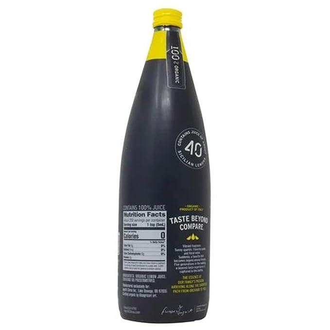 Ingrilli 100% Organic Lemon Juice 33.8 Fl Oz Glass Bottle (Pack of 3)