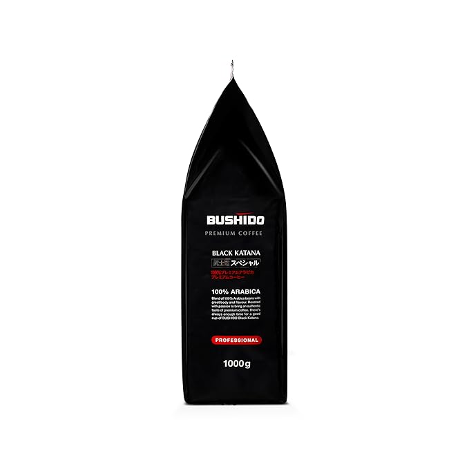 BUSHIDO Black Katana Premium Whole Bean Coffee 2.2 lb (1kg) Bulk Bag Medium Roast 100% Arabica - Rich &amp Smooth Taste with Dark Chocolate Notes - Non-Bitter Espresso Beans - Imported from the Nethe