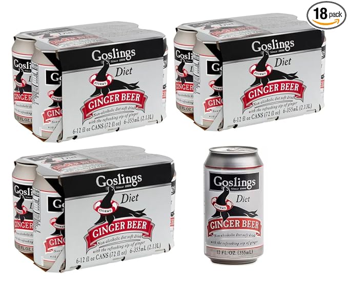 Goslings Diet Ginger Beer Cans of 12 fl oz Each | Ginger Beer Sugar Free For Moscow Mule And Mixers For Alcoholic Drinks (18)