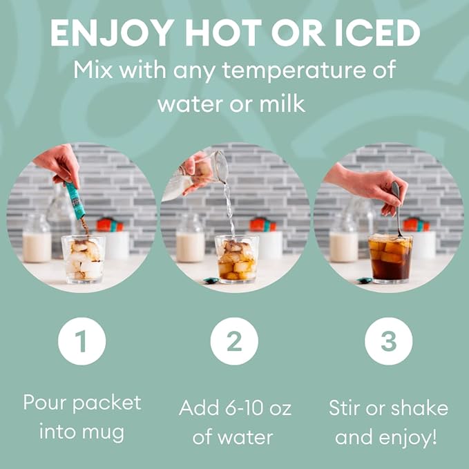 Cusa Tea &amp Coffee | Premium Instant 100% Arabica Decaf | Rainforest Alliance Certified Arabica Beans | Hot or Cold Brew Drink Mix Packets (30 Single Servings)
