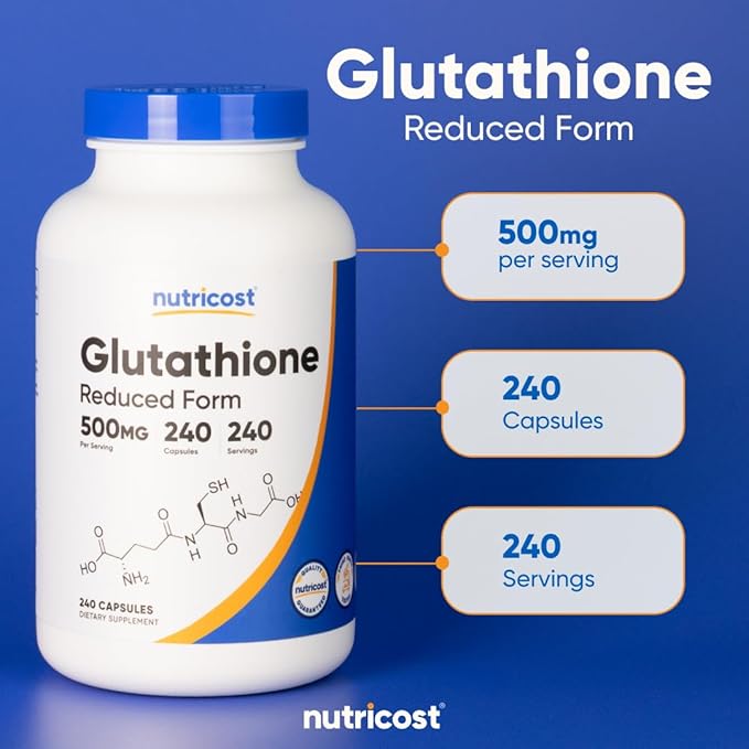 Nutricost Glutathione Capsules 500mg 240 Capsules - Gluten Free GMO Free