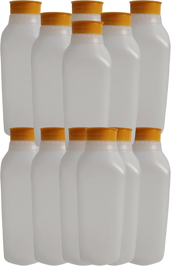 16 Oz. Empty HDPE Plastic Juice Bottles (16 Oz - Set of 12 &amp 12 Caps) with Orange Snap On Cap – Great for Homemade Juices Milk Smoothies Tea and Other Beverages - Food Grade BPA Free Made in US