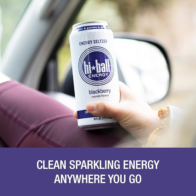 Hiball Clean Energy Drink - Blackberry - Zero Sugar Zero Calorie Sparkling Water with 160mg Organic Caffeine 50mg Organic Ginseng 50mg Organic Guarana and B Vitamins - 16 fl oz (8-Pack)