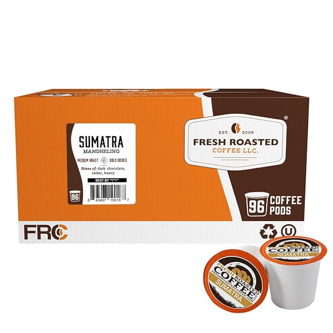 Fresh Roasted Coffee Sumatra Mandheling |100% Single Origin | Medium Roast 96 Pods for K Cup Brewers