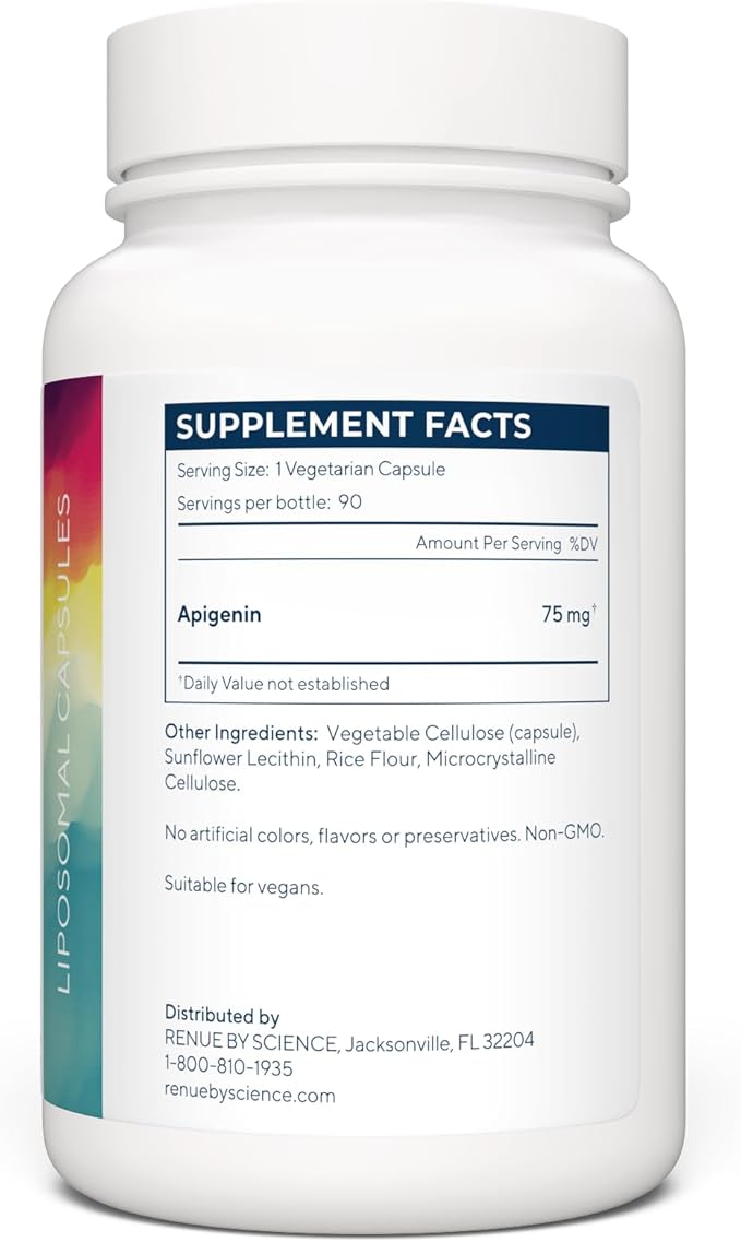 Renue By Science Apigenin | High Strength Liposomal Apigenin Supplement | 90 Apagenine Capsules - 75mg Apigenin per Serving | Non-GMO &amp Allergen Free | Made in The USA Third-Party Tested