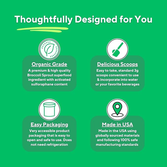Vitapia Organic Broccoli Sprout Powder for Sulforaphane Antioxidant Brain Skin Heart Health Support - 100g Powder Supplement &amp 33 Day Supply - Non-GMO Gluten-Free Vegan-Friendly