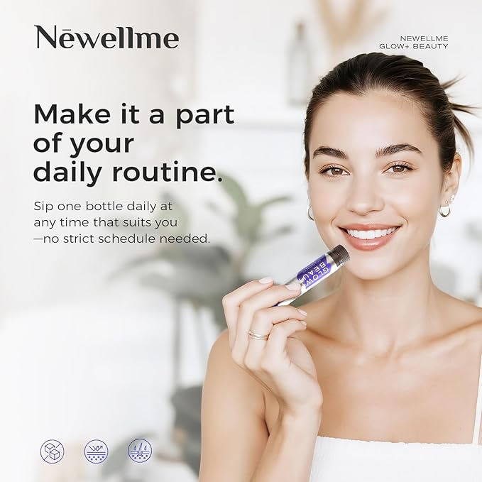 NEWELLME Liquid Collagen Shots with Hyaluronic Acid 18000mg Multi Collagen Peptides Sugar Free Ready-to-Drink Collagen Supplement for Hair Skin Nails 14 Bottles