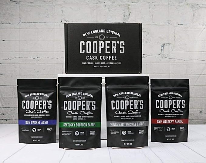 Rwanda Rum Barrel Aged Coffee - Ground 12oz and Bourbon &amp Whiskey Barrel Aged Coffee - Ground - 4 Bag Coffee Set 16oz
