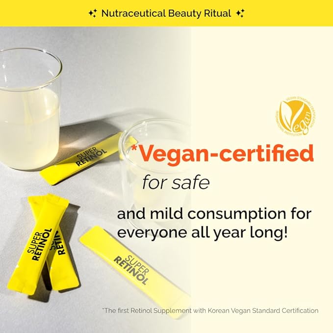 VITALBEAUTIE Super Retinol - Ingestible Liposomal Retinol &amp Vitamin C 1000mg Powder - Vegan K-Beauty Skin Supplement for Radiant Glass Skin &amp Tone Dark Spot Care 30 Packets