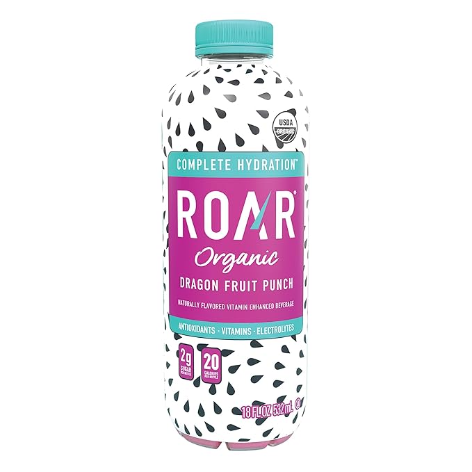 ROAR Complete Hydration Organic - Electrolyte Drinks with Vitamins C B5 B12 – Non GMO Gluten Free Hydrating Drinks - Dragonfruit Punch - 12 pc