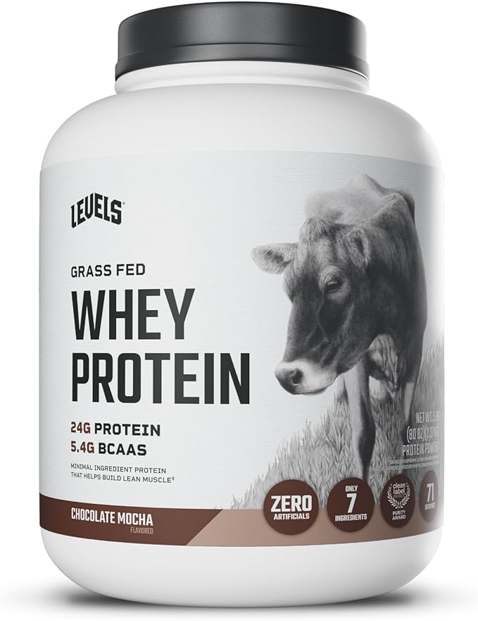 Levels Grass Fed Whey Protein Powder No Artificials 24G of Protein Chocolate Mocha 5LB