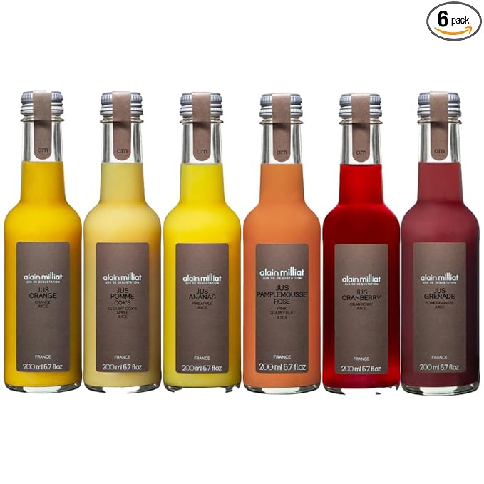 Alain Milliat-Juice Sample Six Pack 6.8 Fl Oz (Six 200ml Glass Bottles)