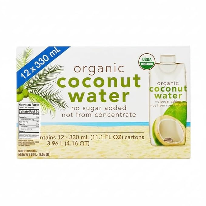 Organic Coconut Water 11.1 fl oz 12-count Organic Coconut Water No sugar added Organic Kosher 100% juice Not from concentrate