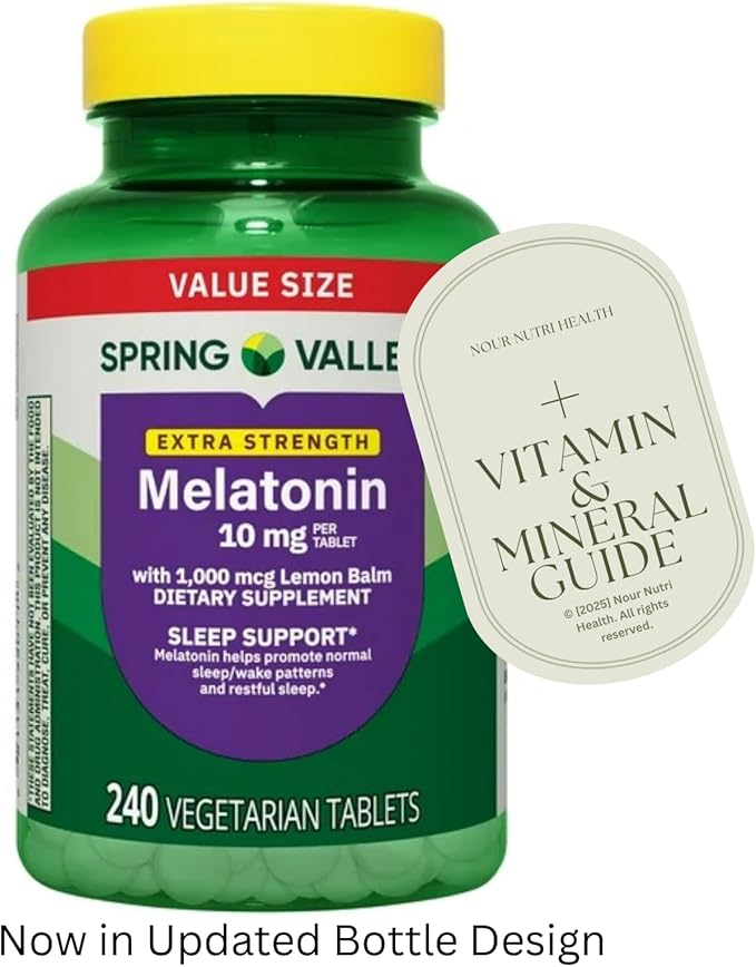 1 Pack of Extra Strength SPR -ing Valle Sleep Support Melatonin Tablets Dietary Supplement Value Size 10 mg 240 Count 1 Bottle + Bonus nnh Sticker Vitamin Guide Included