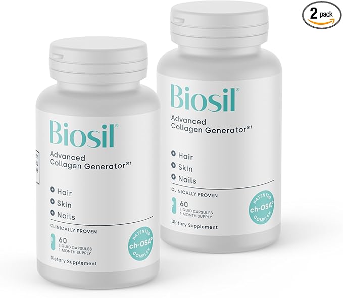 Biosil Collagen Booster Supplement - 60 Liquid Capsules Pack of 2 - Patented ch-OSA Activator for Skin Hair Nails &amp Joints - Supports Natural Production - 60-Day Supply