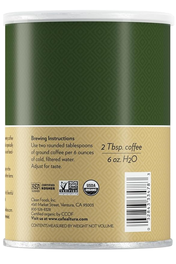 Cafe Altura Ground Organic Coffee Regular Roast Decaf 12 oz Can (Pack of 6)