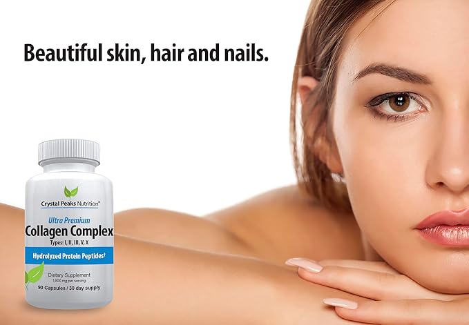 Collagen Peptide Pill - Types I II III V X - Anti-Aging - Premium Collagen Supplements &amp Collagen Pills - Hydrolyzed Protein Pills for Women &amp Men 1800 mg for Youthful Skin