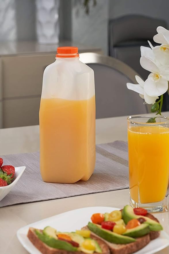 64 Oz Jugs Bottles (Pack Of 20 x 64 Oz Ea) With Orange Tamper Evident Screw Caps – Great for Homemade Juices Milk Smoothies Tea and Other Beverages - Food Grade BPA Free