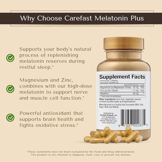 60mg Melatonin Plus Extra Strength High Dose Sleep Supplement 90 Capsules - Veggie Capsules - Fast Acting Formulated by Dr Shallenberger with Zinc &amp Magnesium for Maximum Quick Absorption