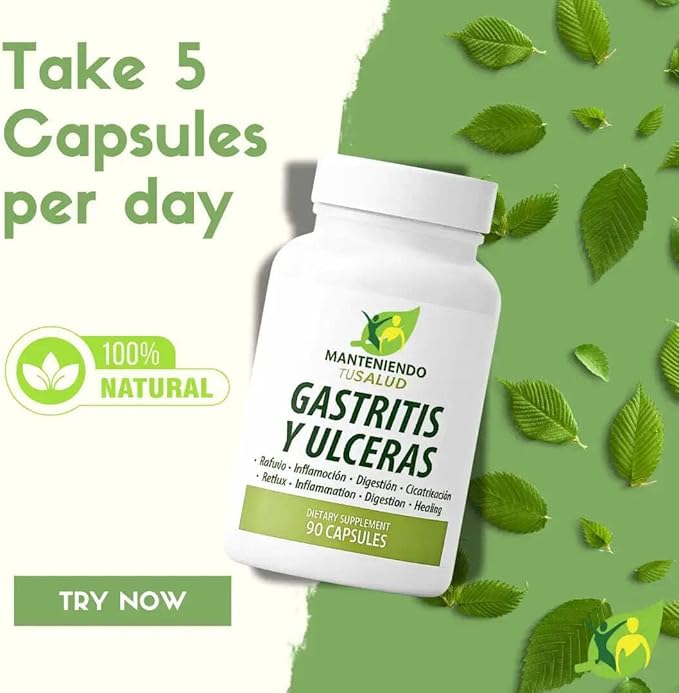 Gastritis y Ulceras Digestive Support Slippery Elm Bark Goldenseal Root 90 Capsules