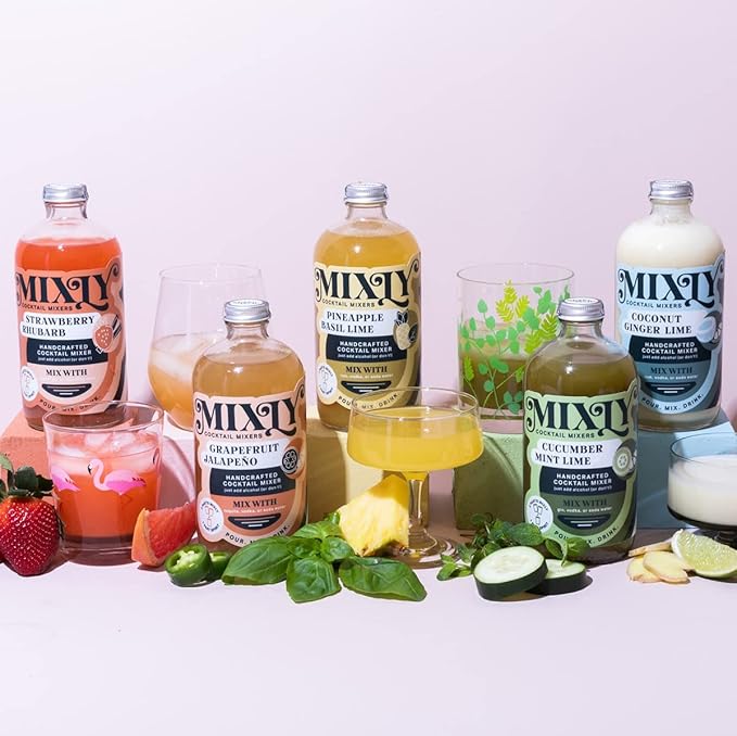 Mixly Strawberry Pomegranate Mixer Made with Fresh Squeezed Juice Ready to Drink Use with Vodka Tequilla Soda Water 16 oz.