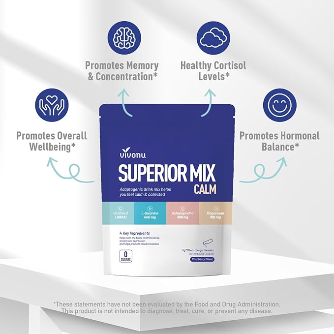 Calm &amp Sleep Powdered Drink Mix Raspberry L Theanine Ksm-66 Ashwagandha Magnesium Glycinate Vitamin D 3 Supplements for Relaxation &amp Focus No Sugar Non GMO