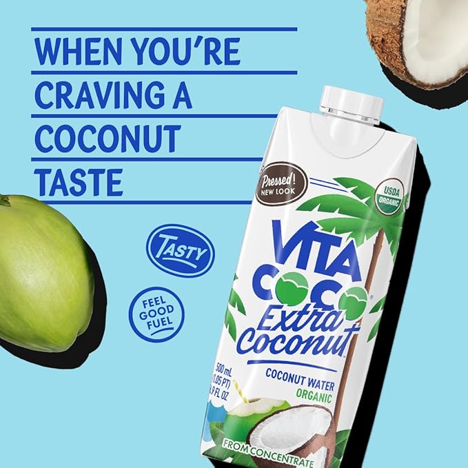 Vita Coco Organic Coconut Water Pressed More Coconutty Flavor Natural Electrolytes Vital Nutrients 16.9 Fl Oz (Pack of 12)