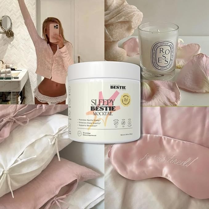Sleepy Bestie Mocktail for Women &amp Men - Magnesium Citrate &amp Glycinate Powder for Sleep Calm Support Supplement with L-Theanine &amp Tart Cherry Extract Gluten Free - 2.96 oz