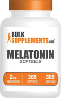 BulkSupplements.com Melatonin Softgels - Melatonin Supplement Sleep Aids for Adults - Gluten Free 1 Softgel per Serving (2mg) 365 Count (Pack of 1)