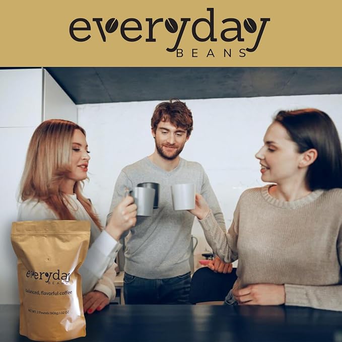 Dark Roast Ground Coffee by Everyday Beans – Smooth Balanced Flavor – 32 oz Bag