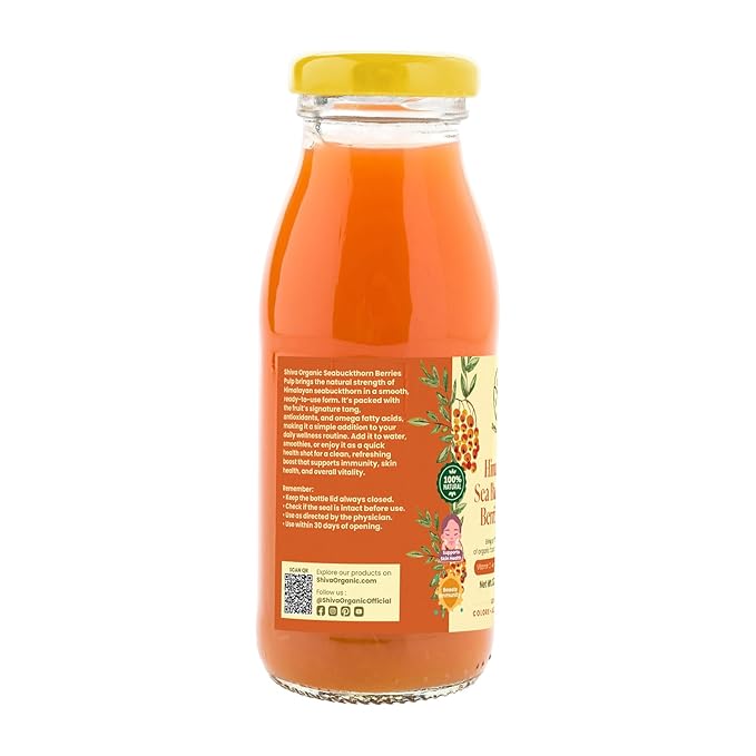 Shiva Organic Sea Buckthorn Berry Pulp Cold Pressed Himalayan Juice USDA Certified Organic Vegan Pure Pulp No Additives (10.14oz (300ml))