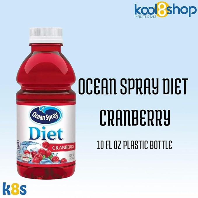 Ocean Spray Diet Cranberry Fruit Juice Drink 10 fl oz Plastic Bottles 24 Pack + 2 Reusable Snack Bags by KOOL8SHOP Infinite Deals