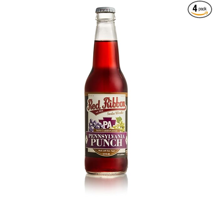 AmishTastes Red Ribbon 12 Oz. Glass Bottle Pennsylvania Punch (Pack of 4)