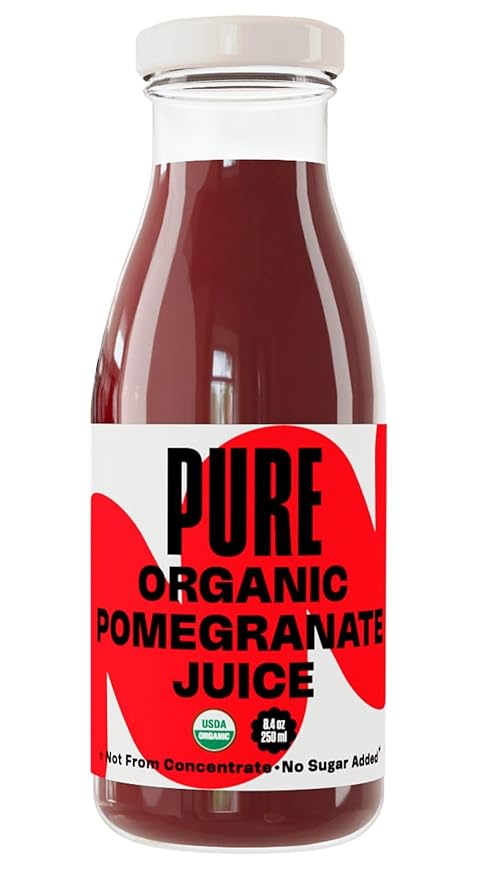 Pure Pomegranate Juice 8.4 Ounce Bottle (Pack of 12) Cold Pressed Organic Juice Non-GMO No Sugar Added Not from Concentrate Gluten Free Kosher Certified Preservative Free