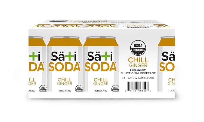 Sati Soda Ginger – Functional Ginger Soda with Chamomile – Low Sugar (9g) Organic Sparkling Drink for Calm &amp Digestion – Healthy Soda Alternative – 12 Pack