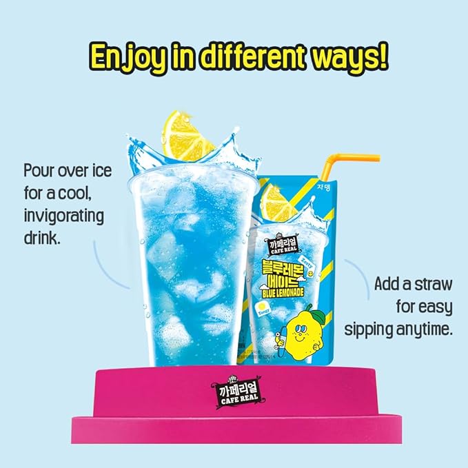 ROASTIQUE Official Cafe Real Blue Lemonade - Flavored Juice Drink Pouch Zesty Tangy Korean Convenience Store Drinks 7.77 fl oz (Pack of 10)